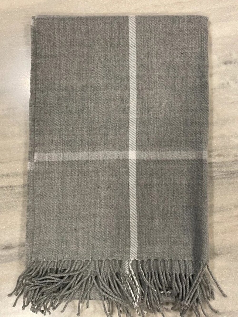 J.Crew Grey Plaid Windowpane Fringe Scarf
